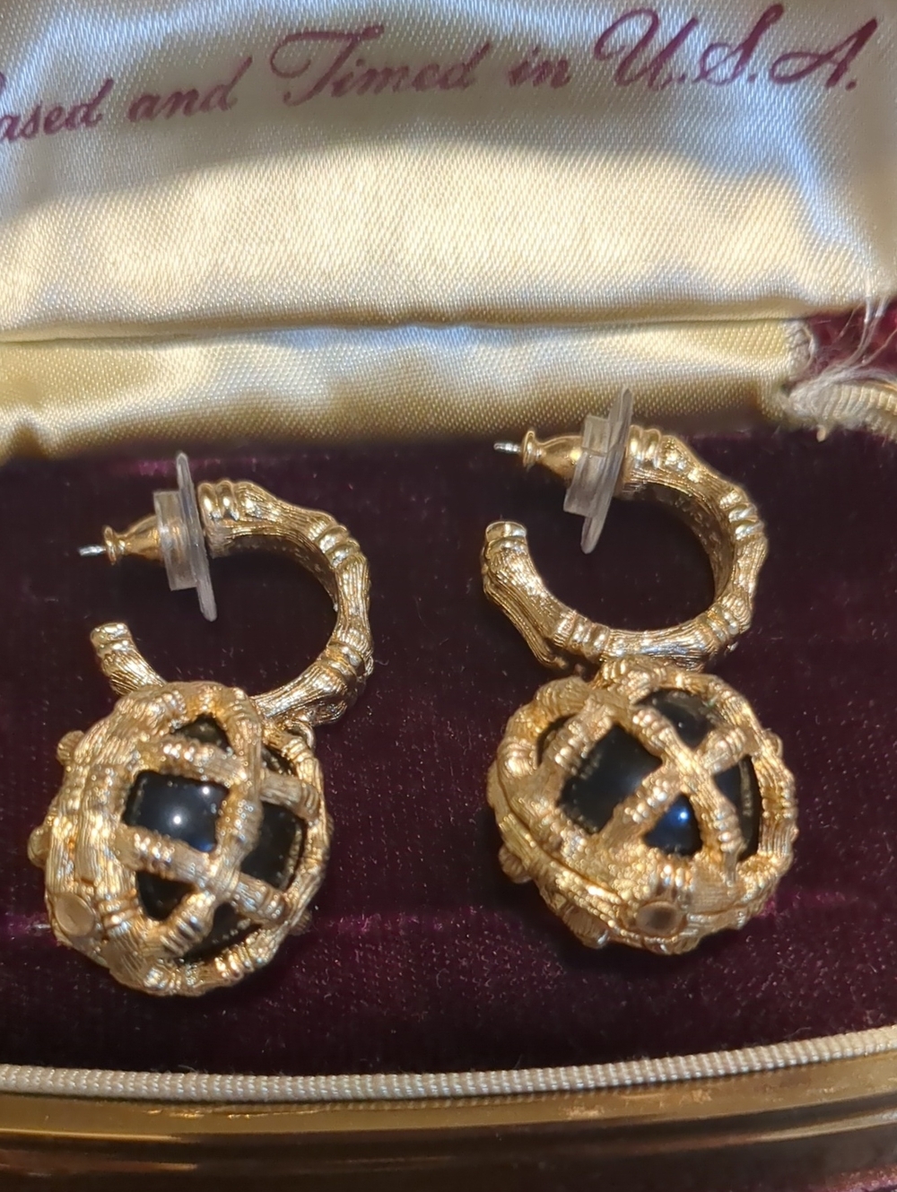Vintage Monet Gold-Tone Hoop Drop Earrings